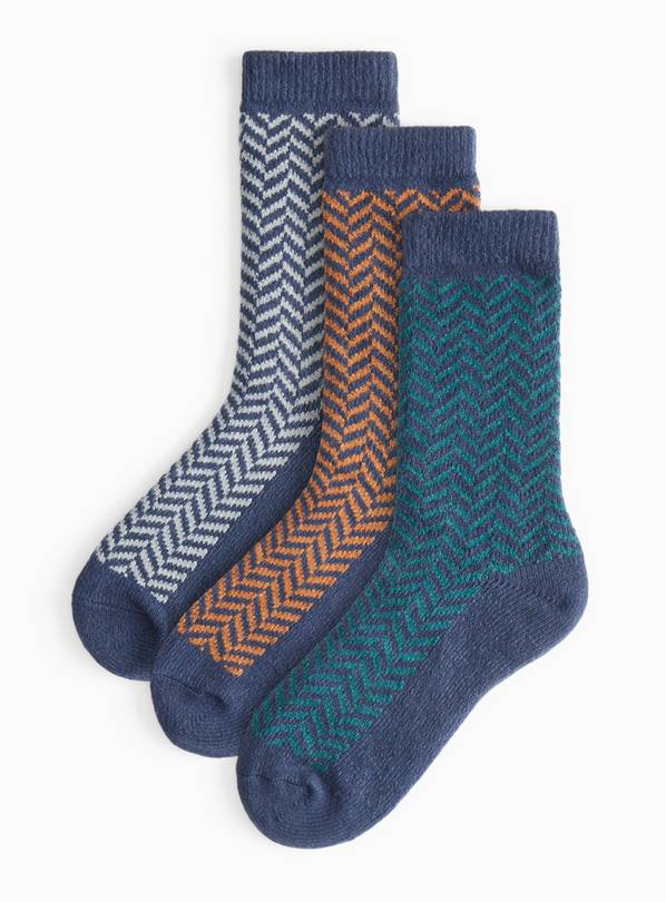 Navy Super Soft Chevron Print Cosy Socks 3 Pack 9-12